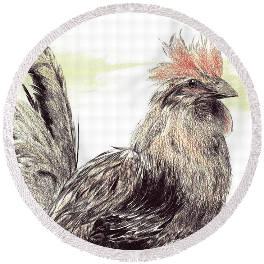 Rooster Round Beach Towel featuring the drawing Pride of a Rooster by Alice Chen