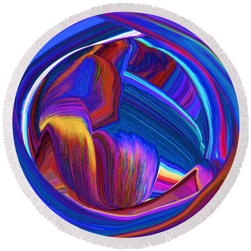 Original Modern Art Abstract Contemporary Vivid Colors Round Beach Towel featuring the digital art Prime 0 by Phillip Mossbarger