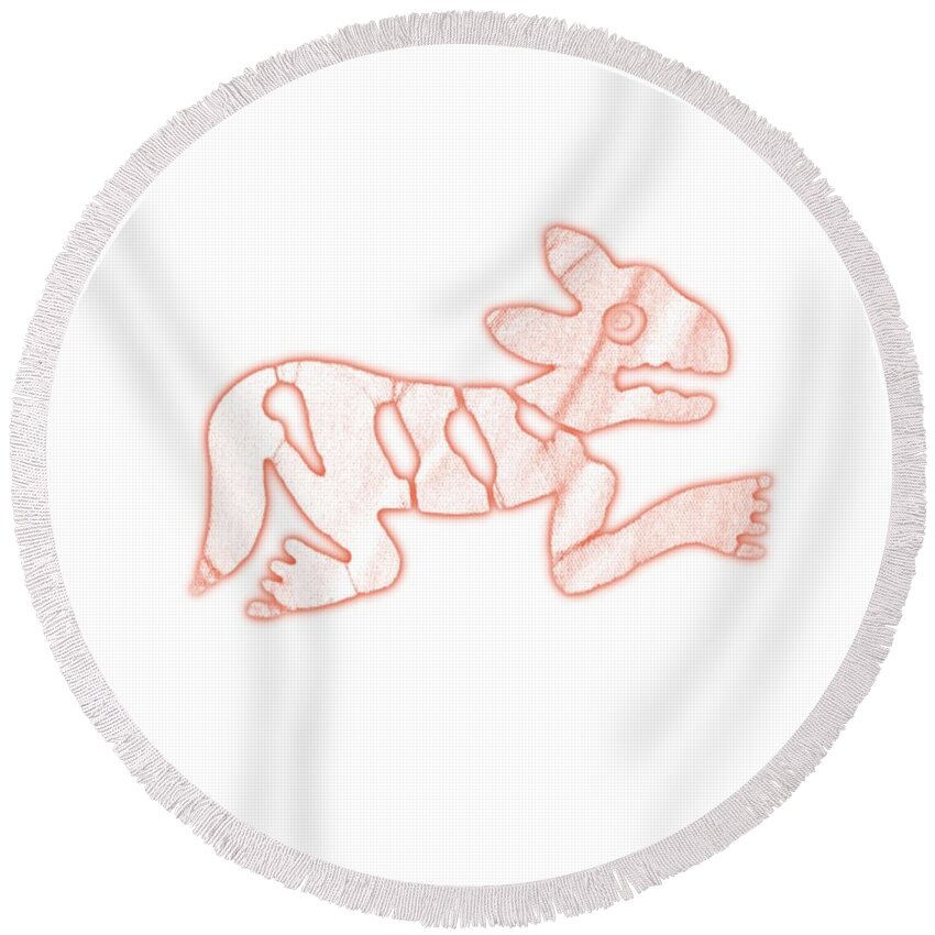 Drawing Round Beach Towel featuring the painting Primitive Tribal Animal Drawings - 1 by Celestial Images