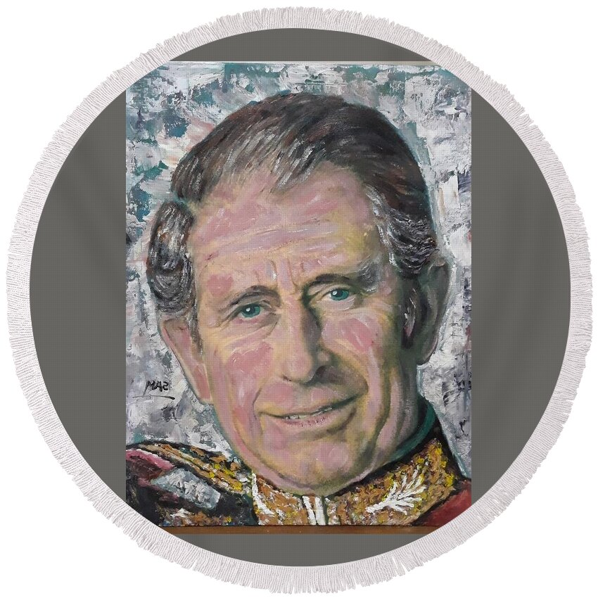 Prince Charles Round Beach Towel featuring the painting Prince Charles by Sam Shaker
