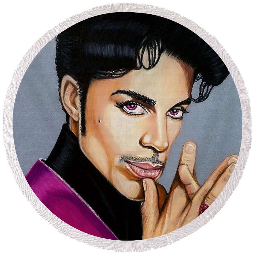 Prince Round Beach Towel featuring the drawing Prince Majesty by Kevin Johnson Art
