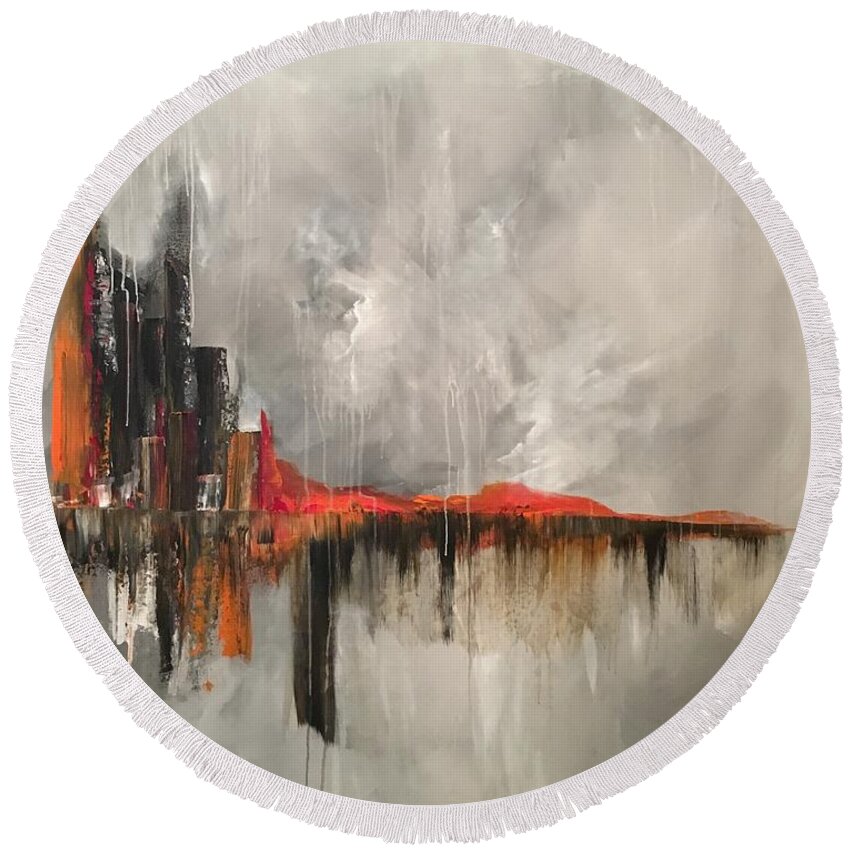 Abstract Round Beach Towel featuring the painting Prodigious by Soraya Silvestri