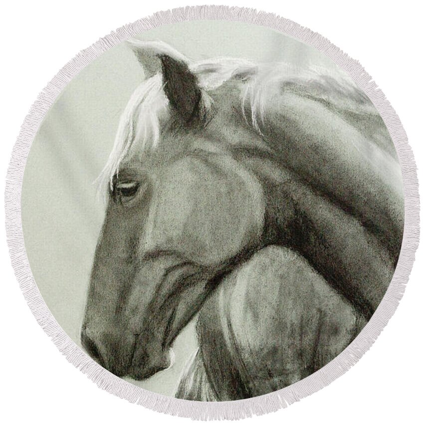 Horse Round Beach Towel featuring the drawing Profile of a Horse by Jordan Henderson
