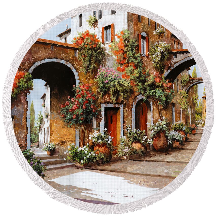Landscape Round Beach Towel featuring the painting Profumi Di Paese by Guido Borelli