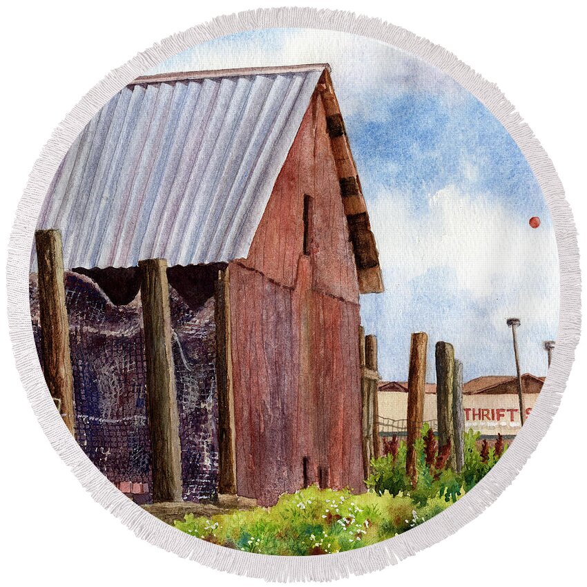 Old Barn Painting Round Beach Towel featuring the painting Progression by Anne Gifford