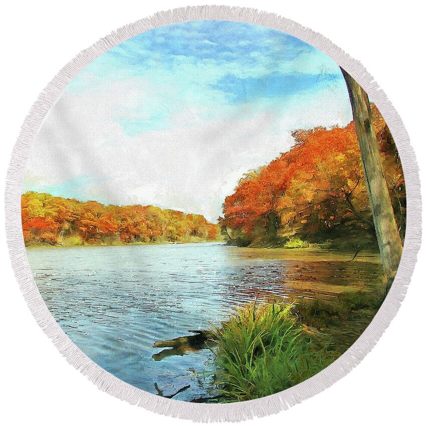 Landscape Round Beach Towel featuring the photograph Promise Of Autumn by Cedric Hampton