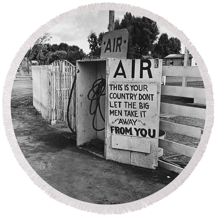 Historical Round Beach Towel featuring the photograph Protest Sign, 1939 by Photo Researchers