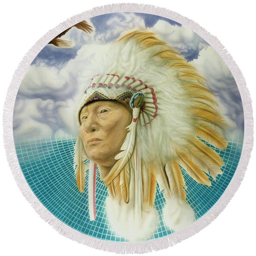 Native American Round Beach Towel featuring the painting Proud As An Eagle by Rich Milo