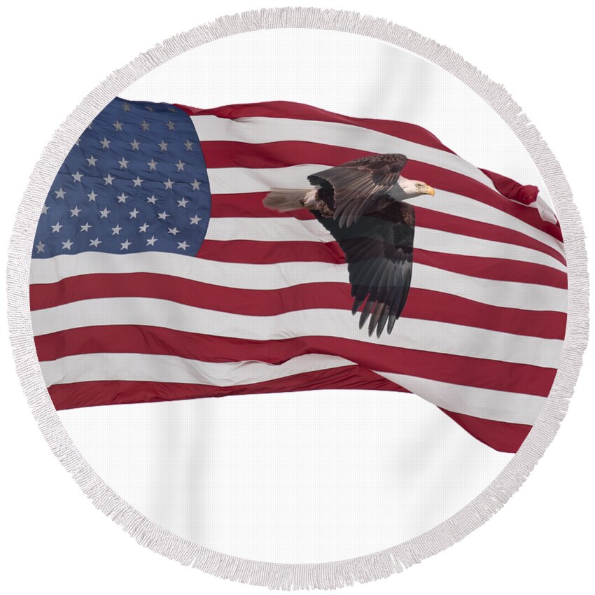 American Bald Eagle Round Beach Towel featuring the photograph Proud To Be An American by Thomas Young