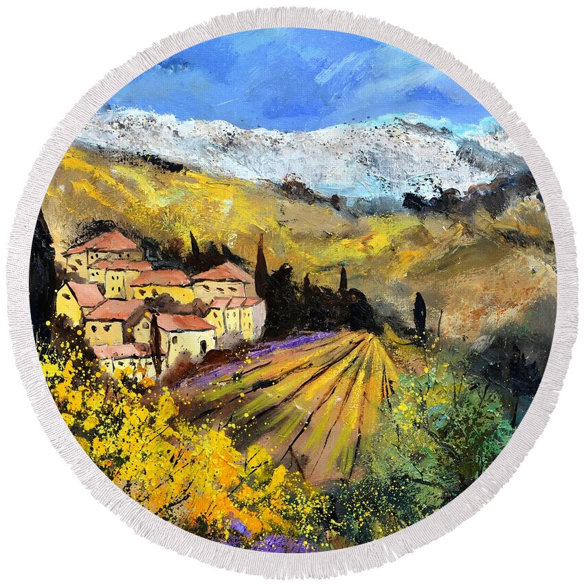 Landscape Round Beach Towel featuring the painting Provence 87160 by Pol Ledent