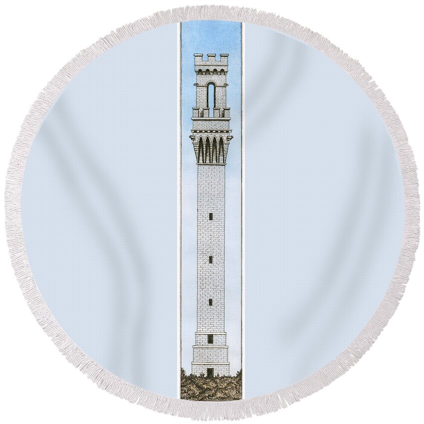 Provincetown Round Beach Towel featuring the painting Provincetown Pilgrim Monument by Charles Harden