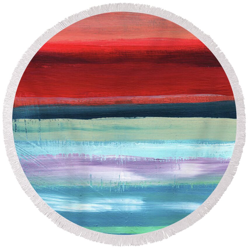 Stripes Round Beach Towel featuring the painting Pueblo- Abstract Art by Linda Woods by Linda Woods
