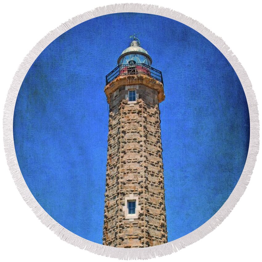 Punto Doncela Lighthouse Round Beach Towel featuring the photograph Punto Doncela Lighthouse by Mary Machare