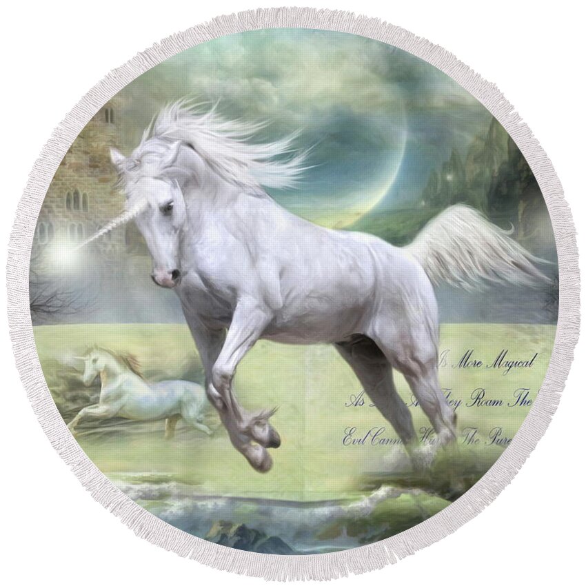 Unicorn Round Beach Towel featuring the digital art Pure Of Heart by Trudi Simmonds