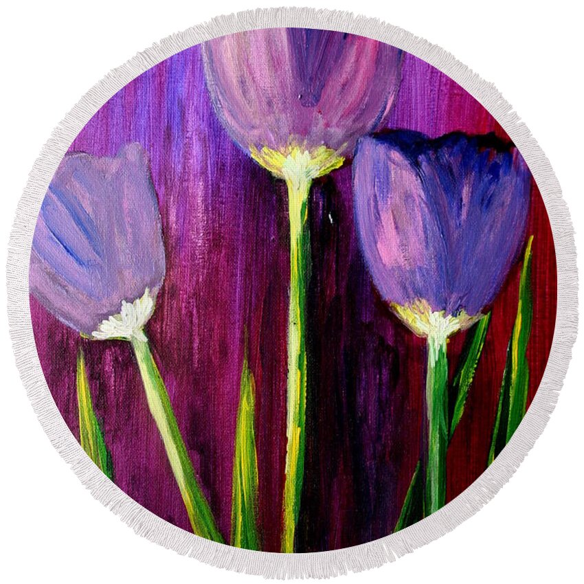 Flower Round Beach Towel featuring the painting Purely Purple by Julie Lueders 