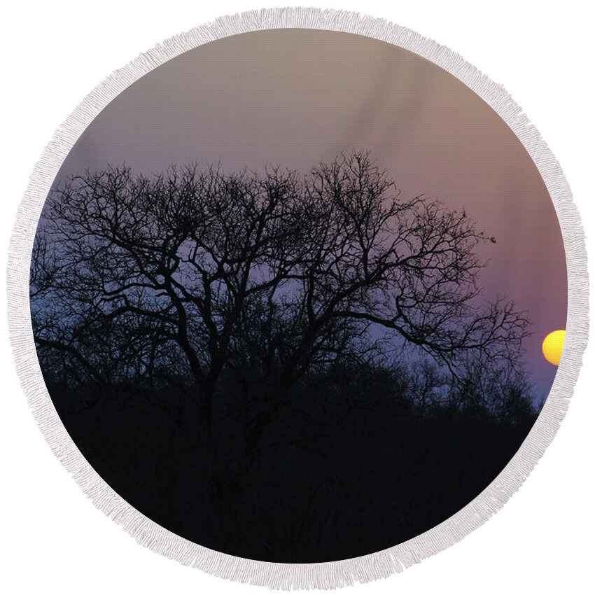 Kruger National Park Round Beach Towel featuring the photograph Purple African Sky by Brian Kamprath
