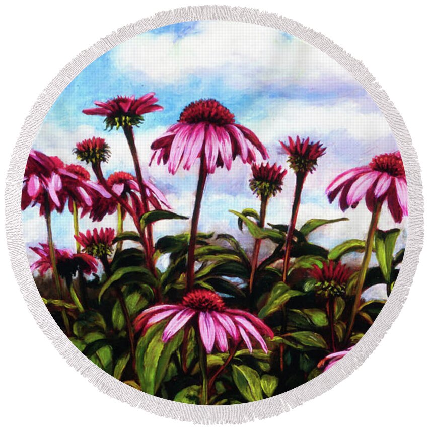 Flowers Round Beach Towel featuring the painting Purple Coneflowers by Marie Witte