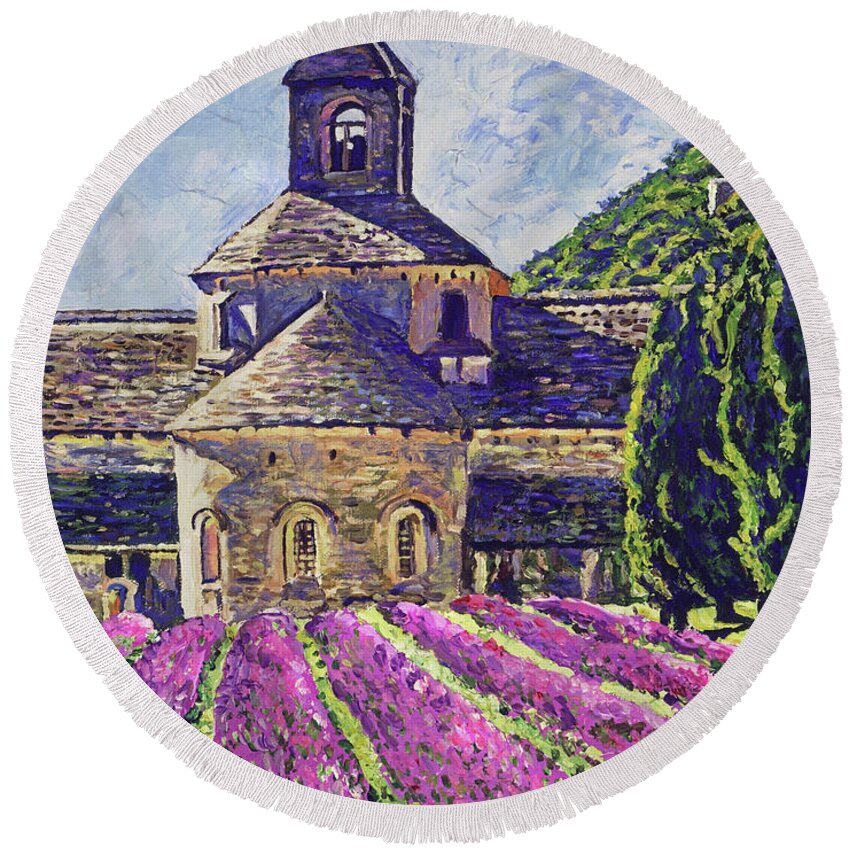Impressionist Round Beach Towel featuring the painting Purple Gardens Provence by David Lloyd Glover