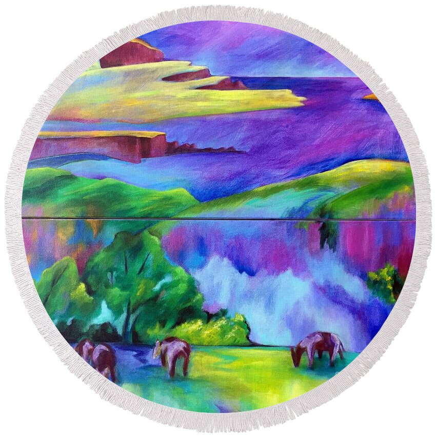 Dingle Coast Round Beach Towel featuring the painting Purple Graze by Elizabeth Fontaine-Barr
