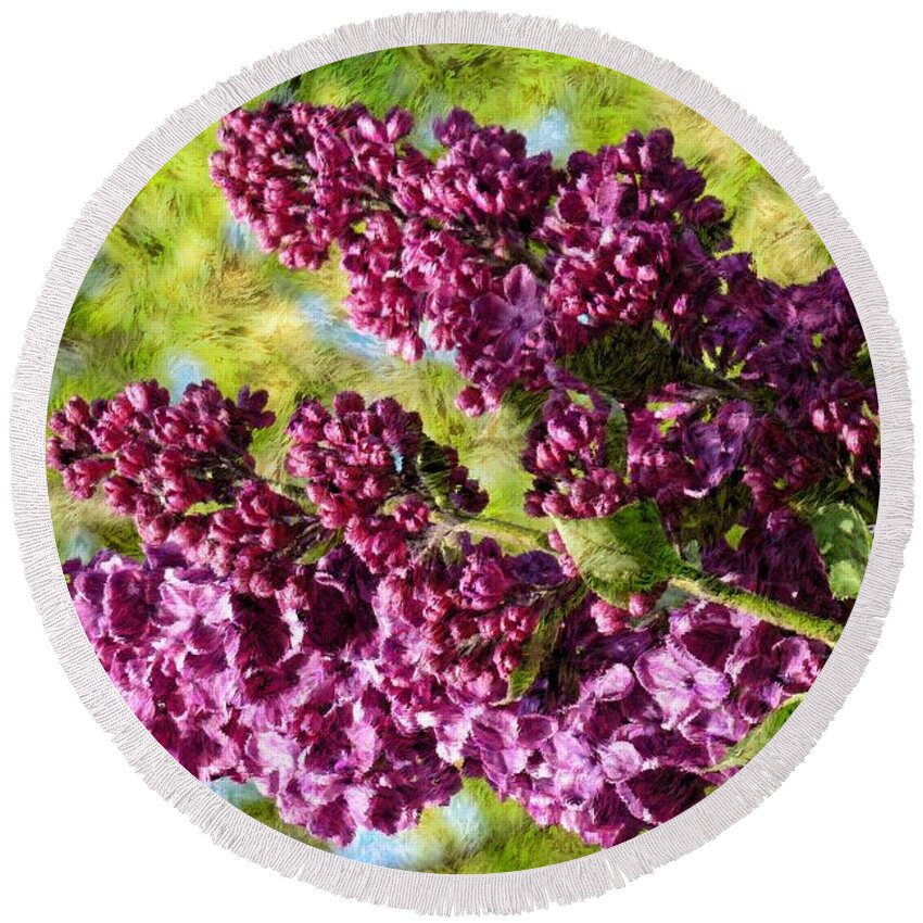 Bloom Round Beach Towel featuring the photograph Purple Lilac 1 by Jean Bernard Roussilhe