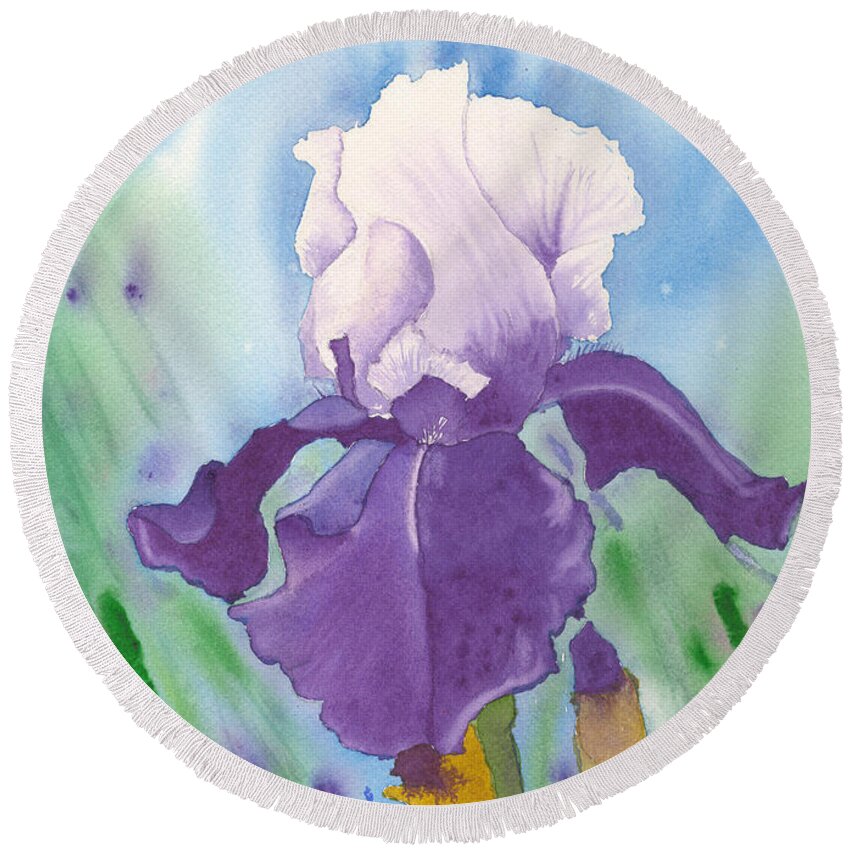 Iris Round Beach Towel featuring the painting Purple by Louise Magno