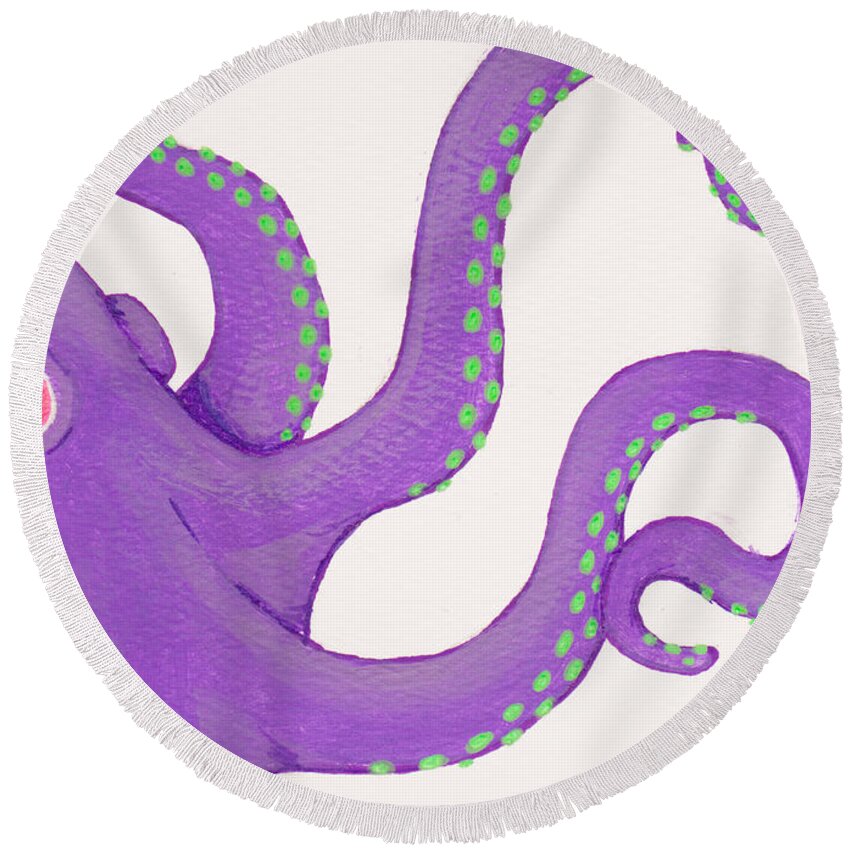 Octopus Round Beach Towel featuring the painting Purple octopus by Stefanie Forck
