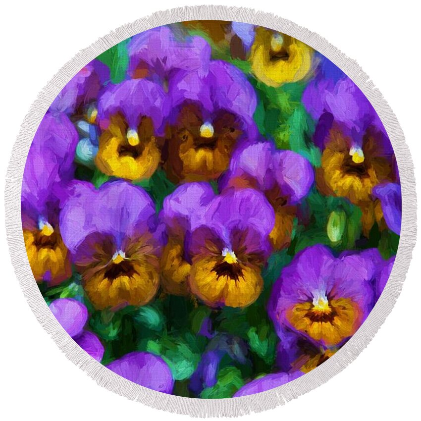 Pansies Round Beach Towel featuring the digital art Purple Pansies by Charmaine Zoe