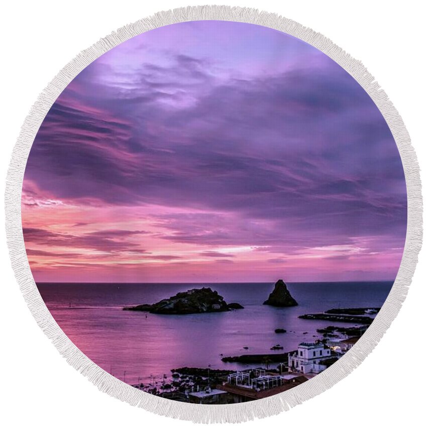 Sunrise Round Beach Towel featuring the photograph Purple Sunrise by Larkin's Balcony Photography