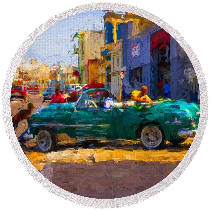 Residential Round Beach Towel featuring the photograph Pushing a car - V2 by Les Palenik