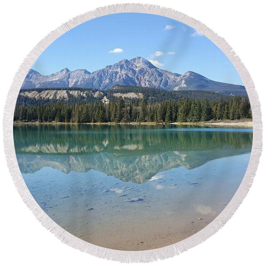 Pyramid Mountain Round Beach Towel featuring the photograph Pyramid Mountain Reflection 02 by William Slider