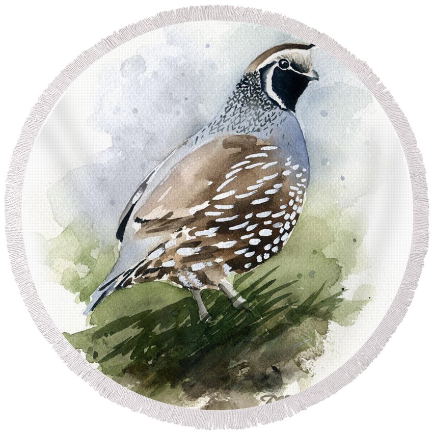 Quail Round Beach Towel featuring the painting Quail by David Rogers