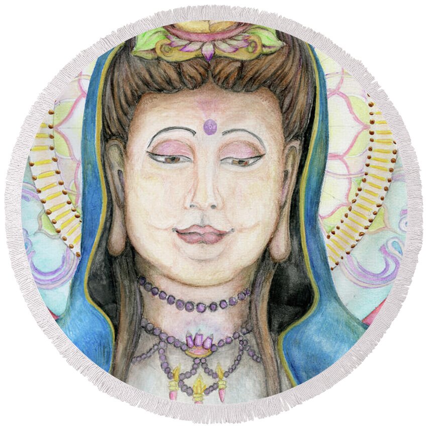 Quanyin Round Beach Towel featuring the painting Quan Yin by Jo Thomas Blaine