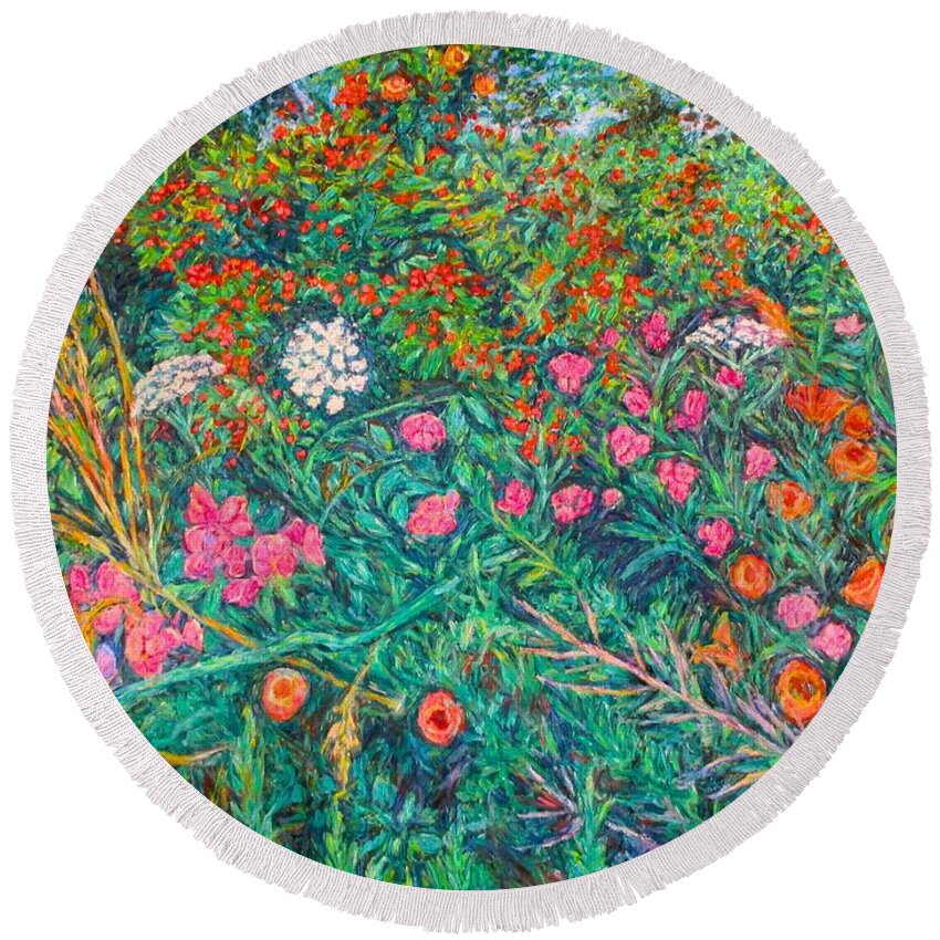 Wildflowers Round Beach Towel featuring the painting Queen Annes Lace by Kendall Kessler