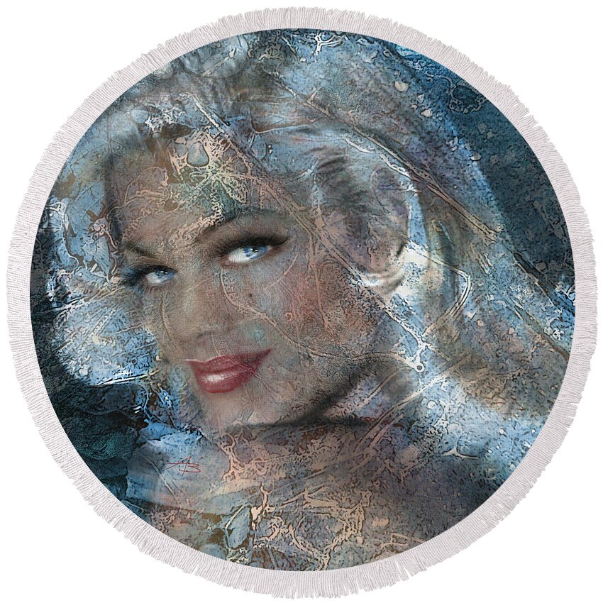Woman Round Beach Towel featuring the painting Queen Of Ice by Angie Braun