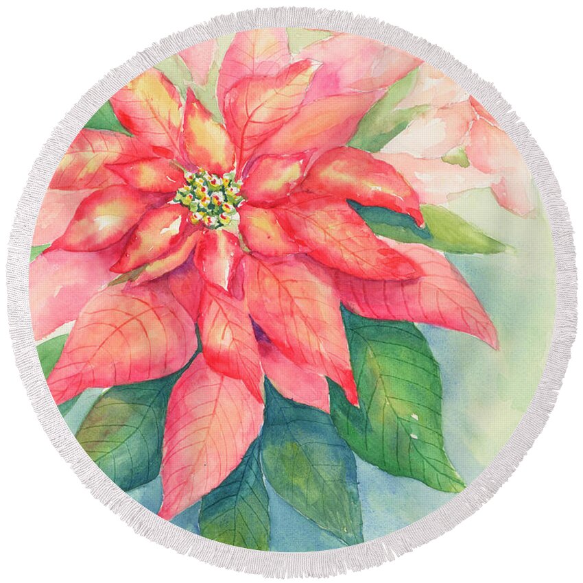 Poinsettia Round Beach Towel featuring the painting Queen of the Show by Sandy Fisher