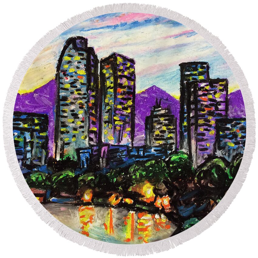 Denver Round Beach Towel featuring the painting Quick Sketch - Denver by Aaron Spong