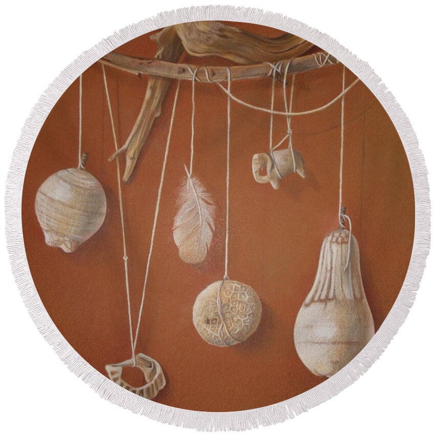  Nature Round Beach Towel featuring the painting Quiescent Whites by Jan Lawnikanis