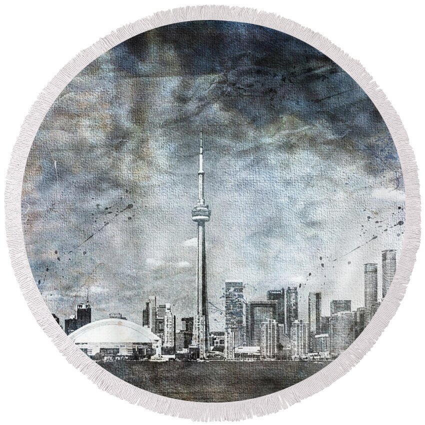 Toronto-skyline Round Beach Towel featuring the digital art Quiet Sky by Nicky Jameson