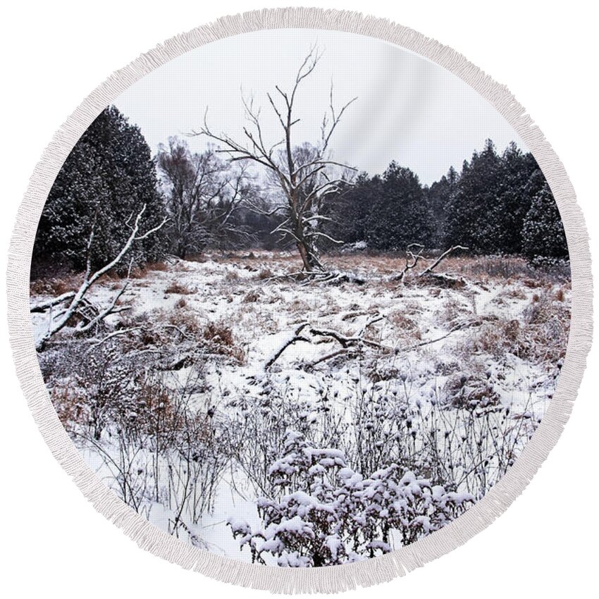 Winter Round Beach Towel featuring the photograph Quiet Winter by Debbie Oppermann