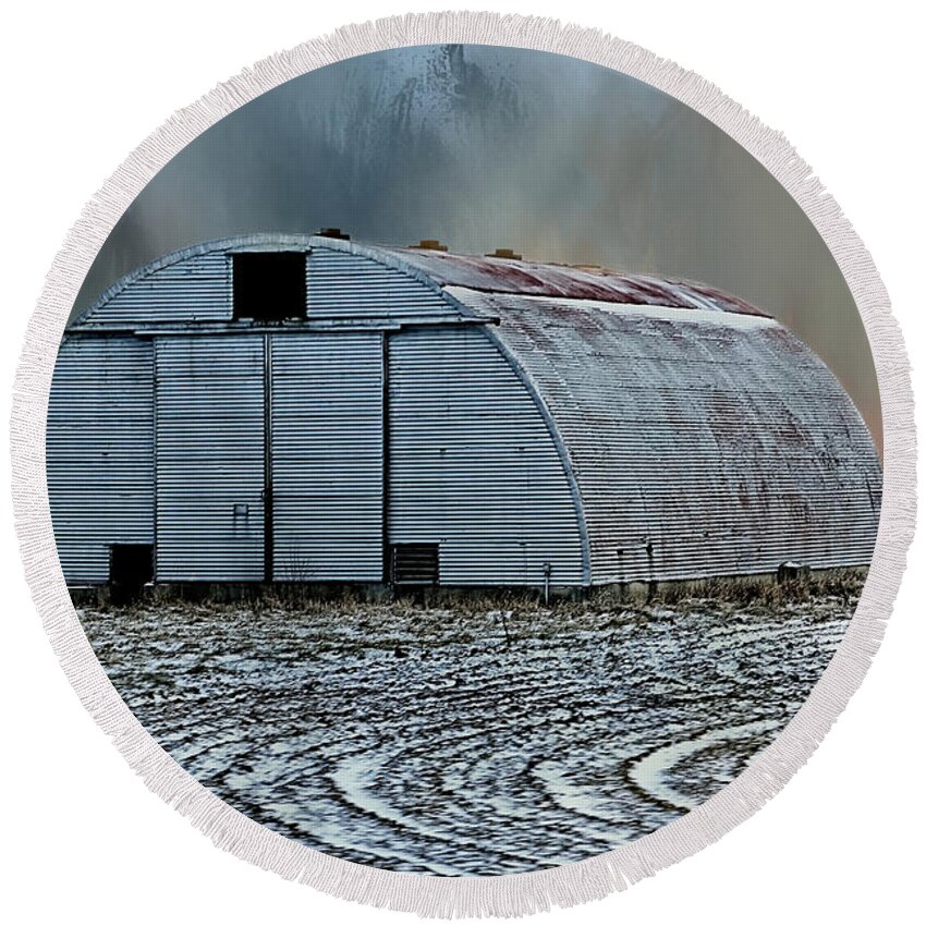 Quonset Hut Round Beach Towel featuring the photograph Quonset Hut by Theresa Campbell