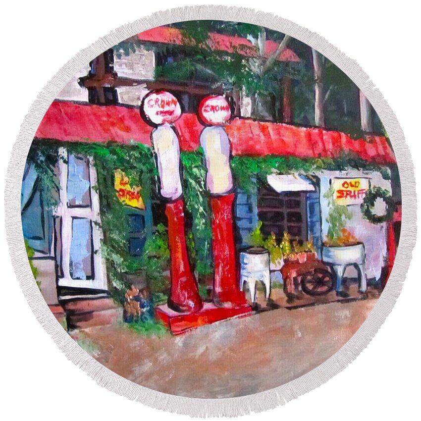 Landscape Round Beach Towel featuring the painting Rabbit Hash Mercantile by Barbara O'Toole