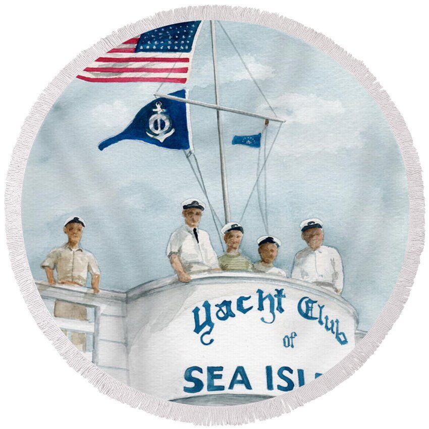 Yacht Club Sea Isle City Round Beach Towel featuring the painting Race Committee by Nancy Patterson