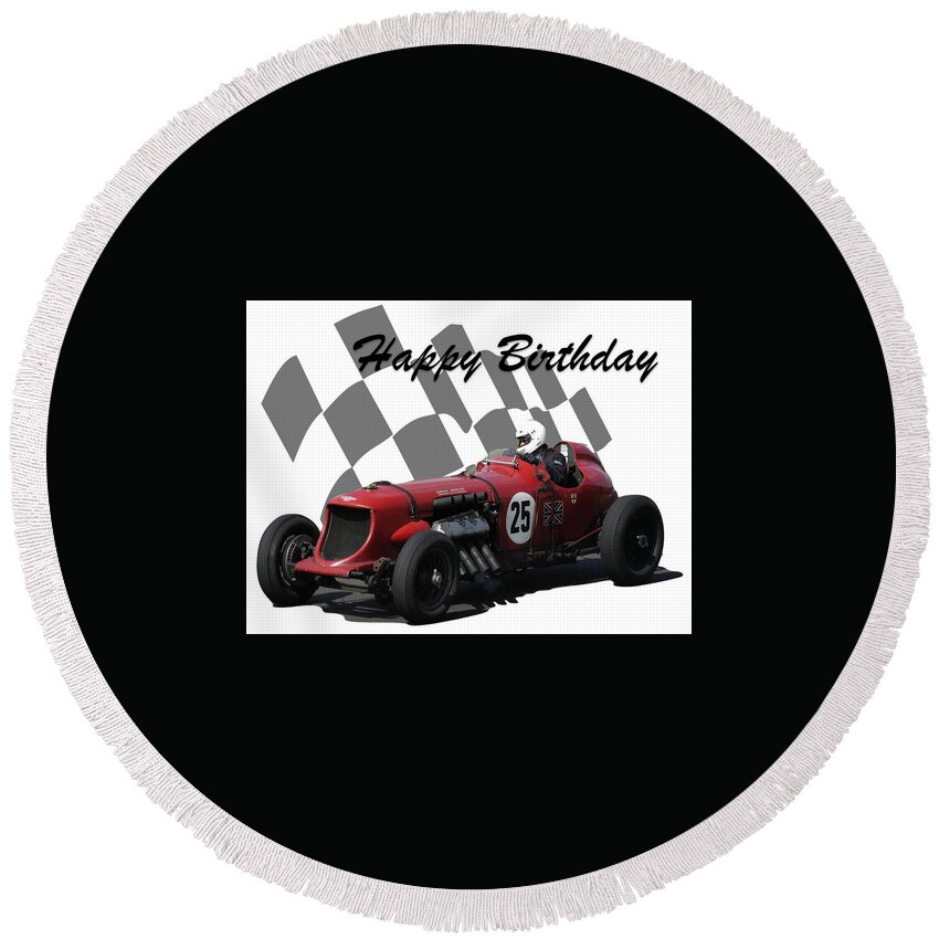 Racing Car Round Beach Towel featuring the photograph Racing Car Birthday Card 3 by John Colley