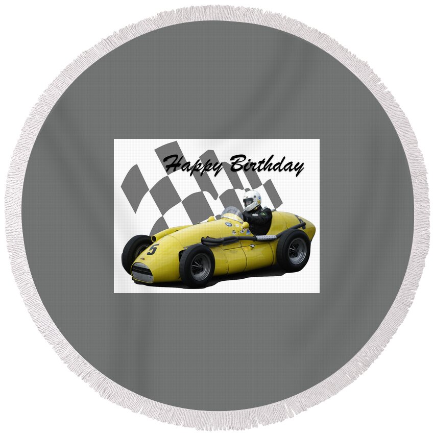 Racing Car Round Beach Towel featuring the photograph Racing Car Birthday Card 4 by John Colley
