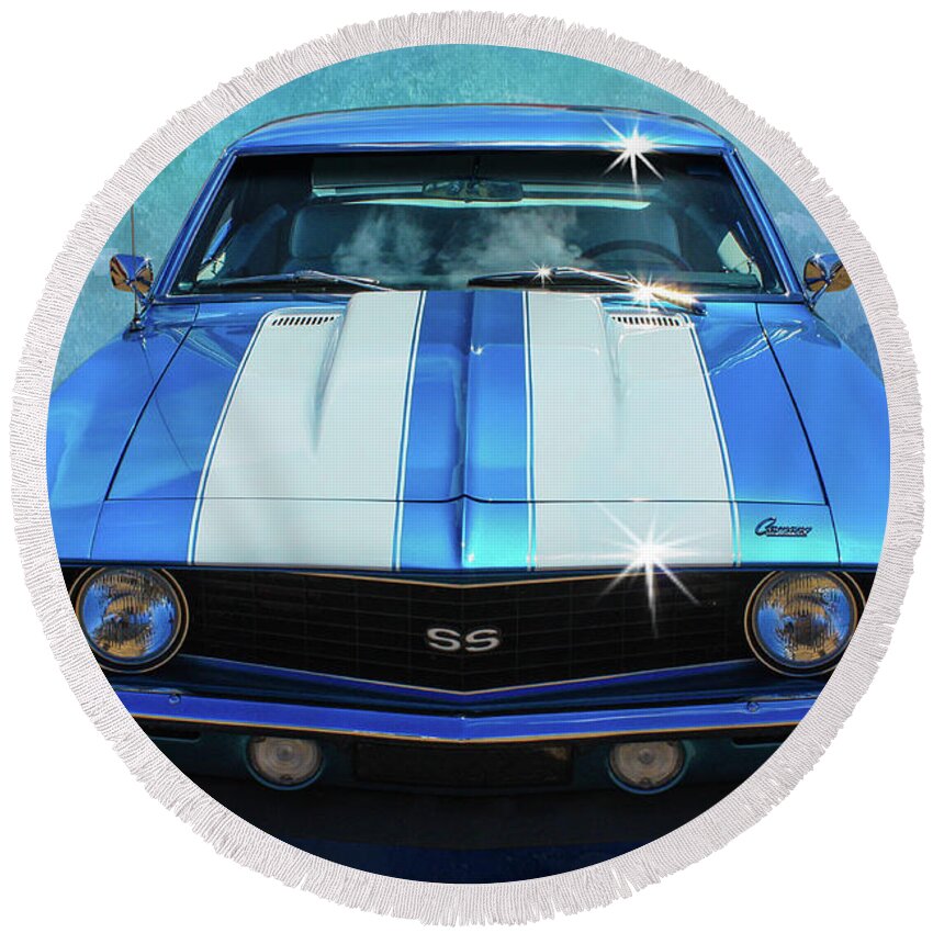 Car Round Beach Towel featuring the photograph Racing Stripes by Keith Hawley