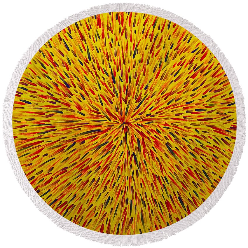 Radiation Round Beach Towel featuring the painting Radiation Yellow by Dean Triolo