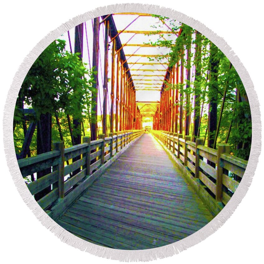 Bridge Round Beach Towel featuring the photograph Railroad Bridge From The Past by Rod Whyte