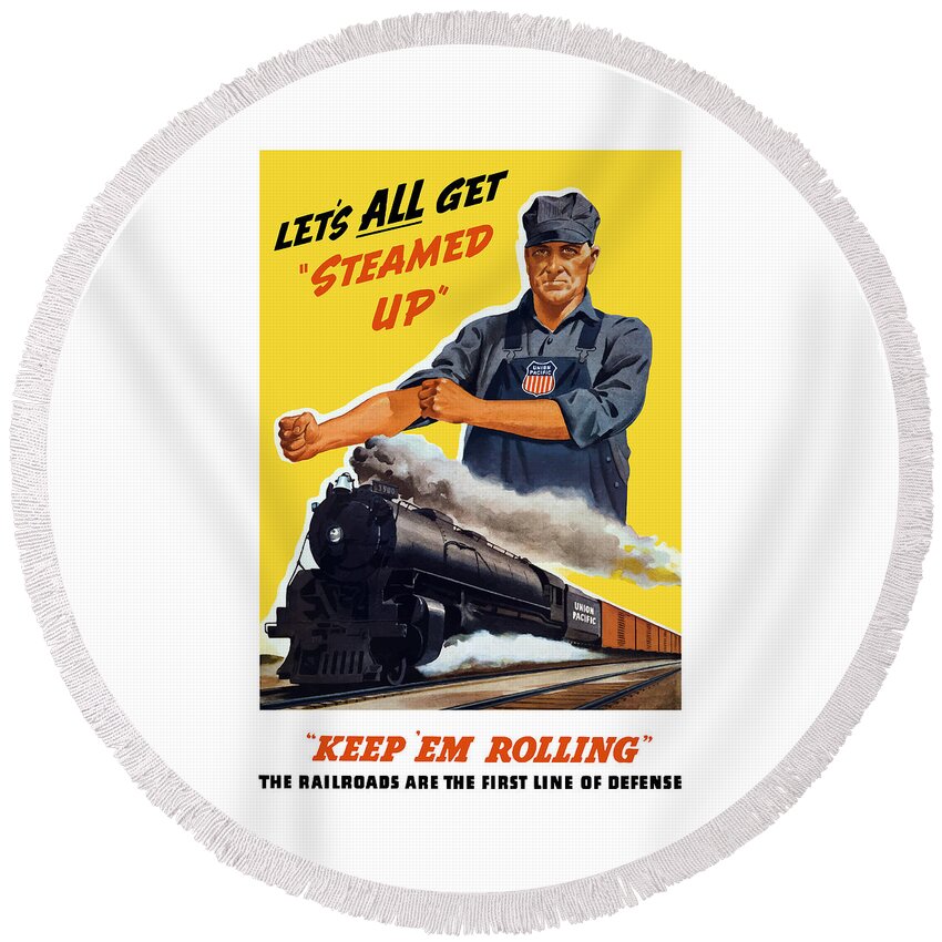 Trains Round Beach Towel featuring the painting Railroads Are The First Line Of Defense by War Is Hell Store