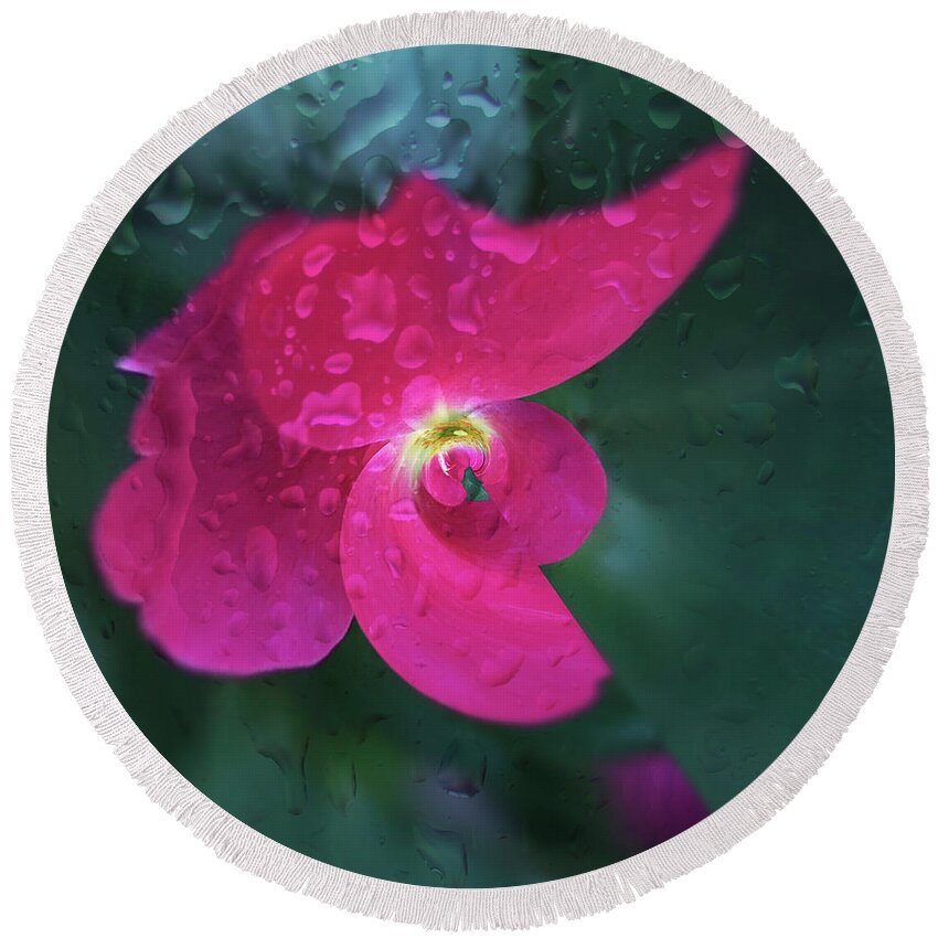 Flower Round Beach Towel featuring the photograph Rain drenched. by Usha Peddamatham