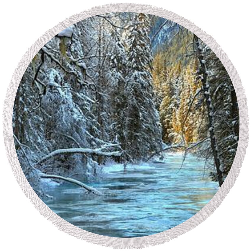 Robson River Round Beach Towel featuring the photograph Rain Forest Winter by Adam Jewell